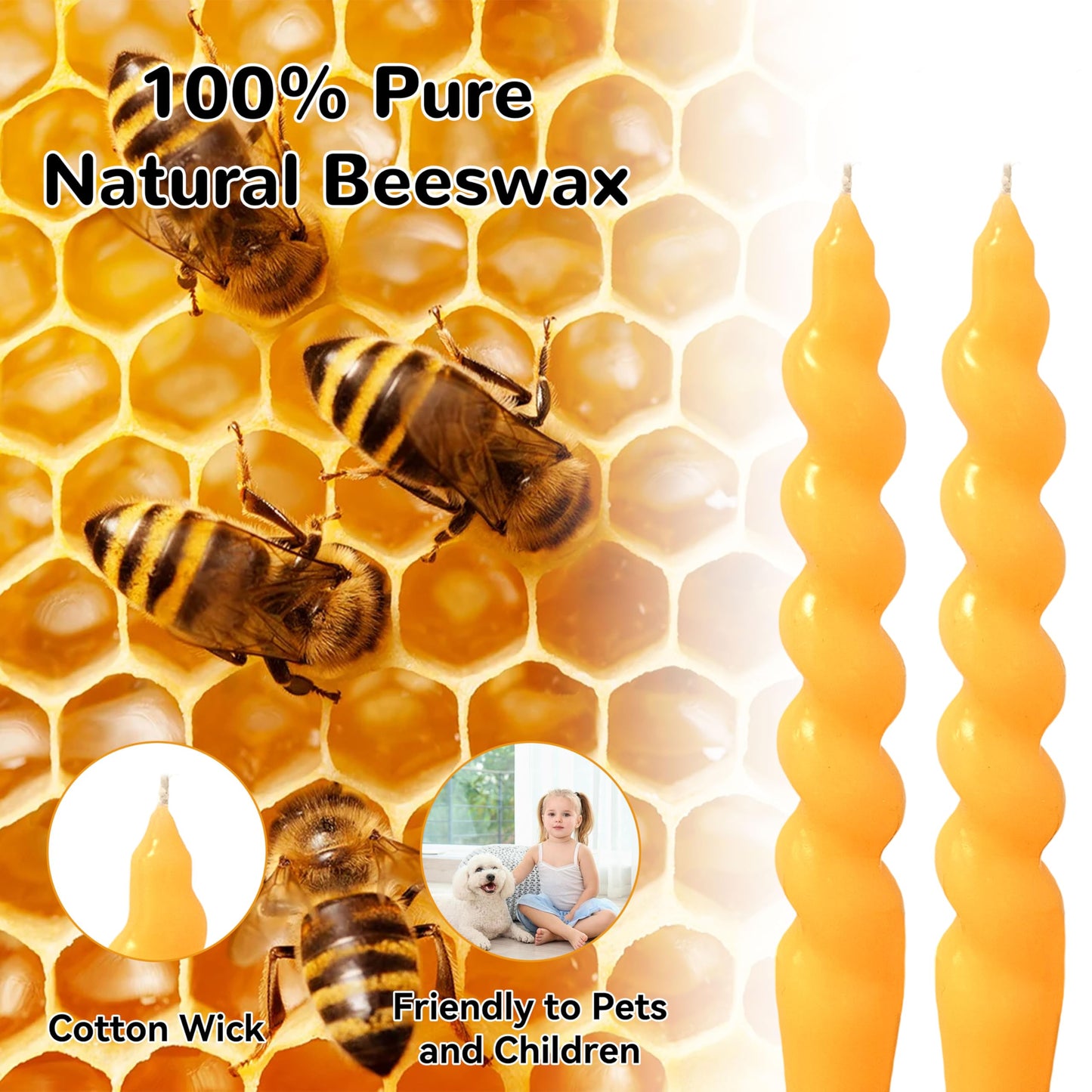 Beeswax Taper Candles Spiral Candle,XINAOBAOLUO 7.5inches Twisted Pure Bees Wax Candlestick Non Toxic Candle Handmade Natural Honey Candlestick Set for Table Home Decor Meditation 2pcs