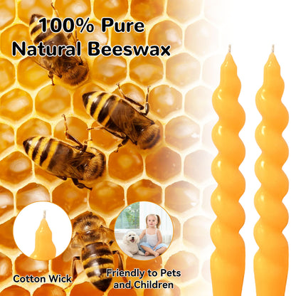 Beeswax Taper Candles Spiral Candle,XINAOBAOLUO 7.5inches Twisted Pure Bees Wax Candlestick Non Toxic Candle Handmade Natural Honey Candlestick Set for Table Home Decor Meditation 2pcs
