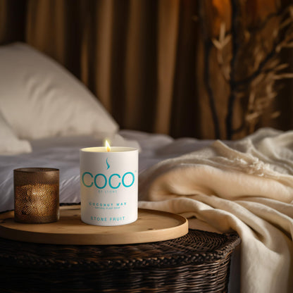 COCO by Stone 6.5oz Candle, Coconut Apricot Wax Candle for Home (Stone Fruit) Home Fragrance Products, 1 Wick, Enhance Indoor Aroma, Vegan & Cruelty-Free, Clean Burning and Hand Poured