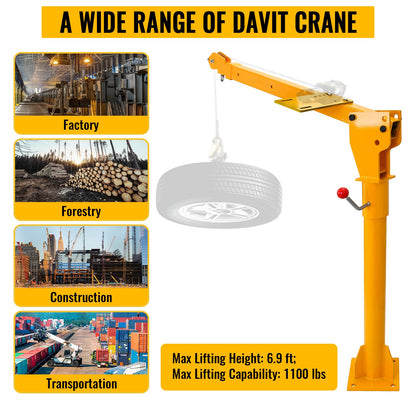 Migoda Davit Crane, 1100 lbs Truck Crane, 360° Swivel Manual Crane for Truck, Crane Hitch for Lifting Goods in Construction, Forestry, Factory, and Transport