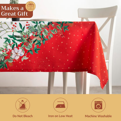 Maison d' Hermine Table Cloth Rectangle Table 100% Cotton 60 x 90 Inches Fall Tablecloth Reusable Everyday Use for Thanksgiving Christmas Decorations Dining Farmhouse Party (Noel)