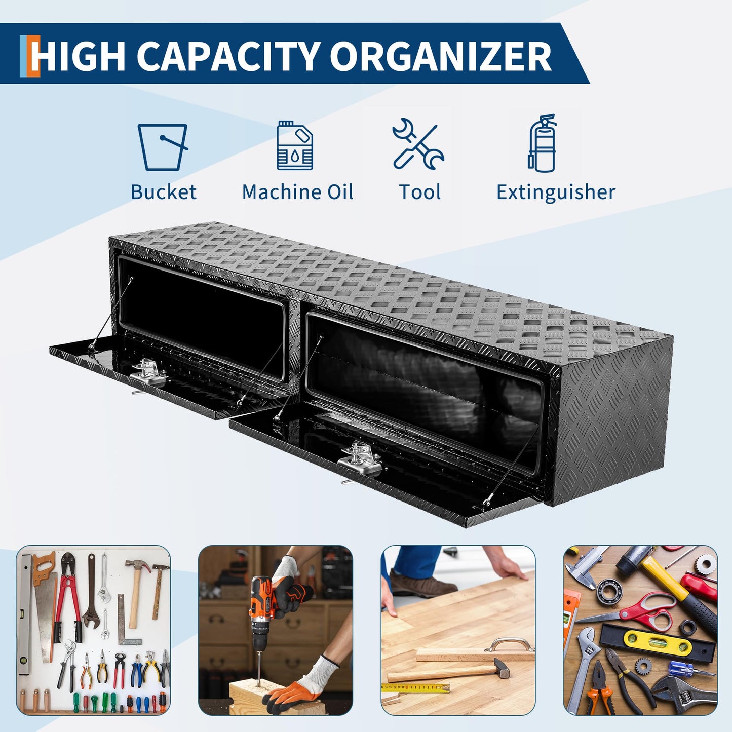 GarveeTech 72 in Truck Tool Box Heavy Duty Aluminum Storage Tool Box, Tool Chest Organizer w/Lock and Keys For Pickup, Truck Bed, RV, Trailer, Waterproof Black Box, 72 in x 16 in x 13 in