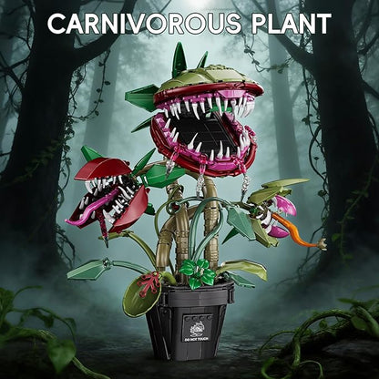 Carnivorous Monster Plant Building Set Venus Flytrap Model Kit for Adults &amp Teens Articulated Cannibal Flower with Do Not Touch Pot Creative Botanical Decor &amp Gamer Room Display Gift