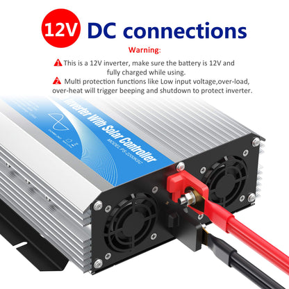2200Watt Pure Sine Wave Solar Power Inverter with 20A Solar Charger Controller PWM and Wired Remote for Solar Setup RVs Camper Truck