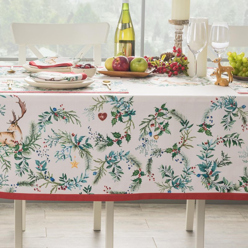 Maison d' Hermine Table Cloth Rectangle Table 100% Cotton 60 x 120 Inches Fall Tablecloth Reusable Everyday Use for Thanksgiving Christmas Decorations Dining Farmhouse Party (Holly Time)