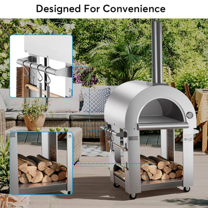 Pizza Oven, wood fire pizza oven for Outside Kitchen, Pizza Maker Oven Grill for Camping Backyard Party,38.6 Inch, Silver