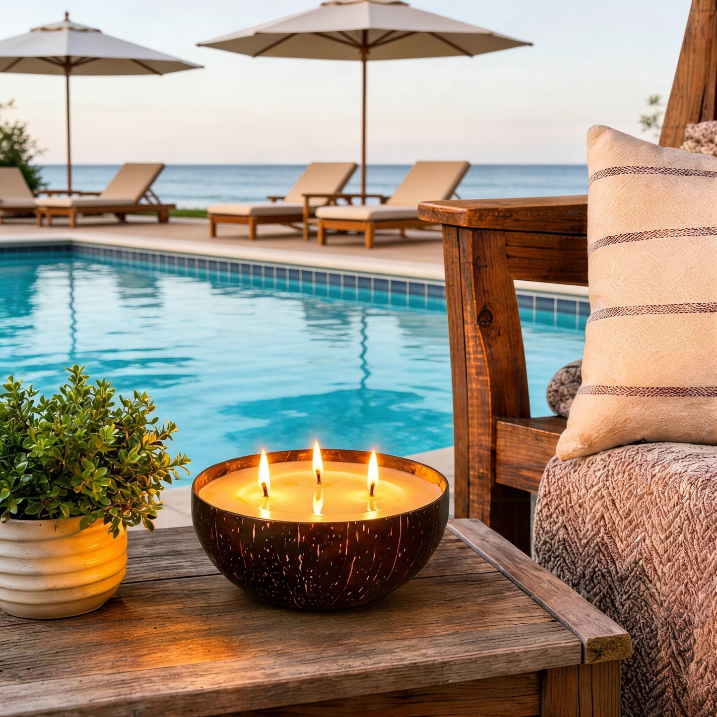 Viyffo 18oz Large Citronella Candles Outdoor, 3 Wick Citronella Candle, Natural Coconut Shell Jar, Non Toxic Soy Candle for Patio, Backyard, Deck & Camping, Rustic Decor Gift (with Fireproof Mat)