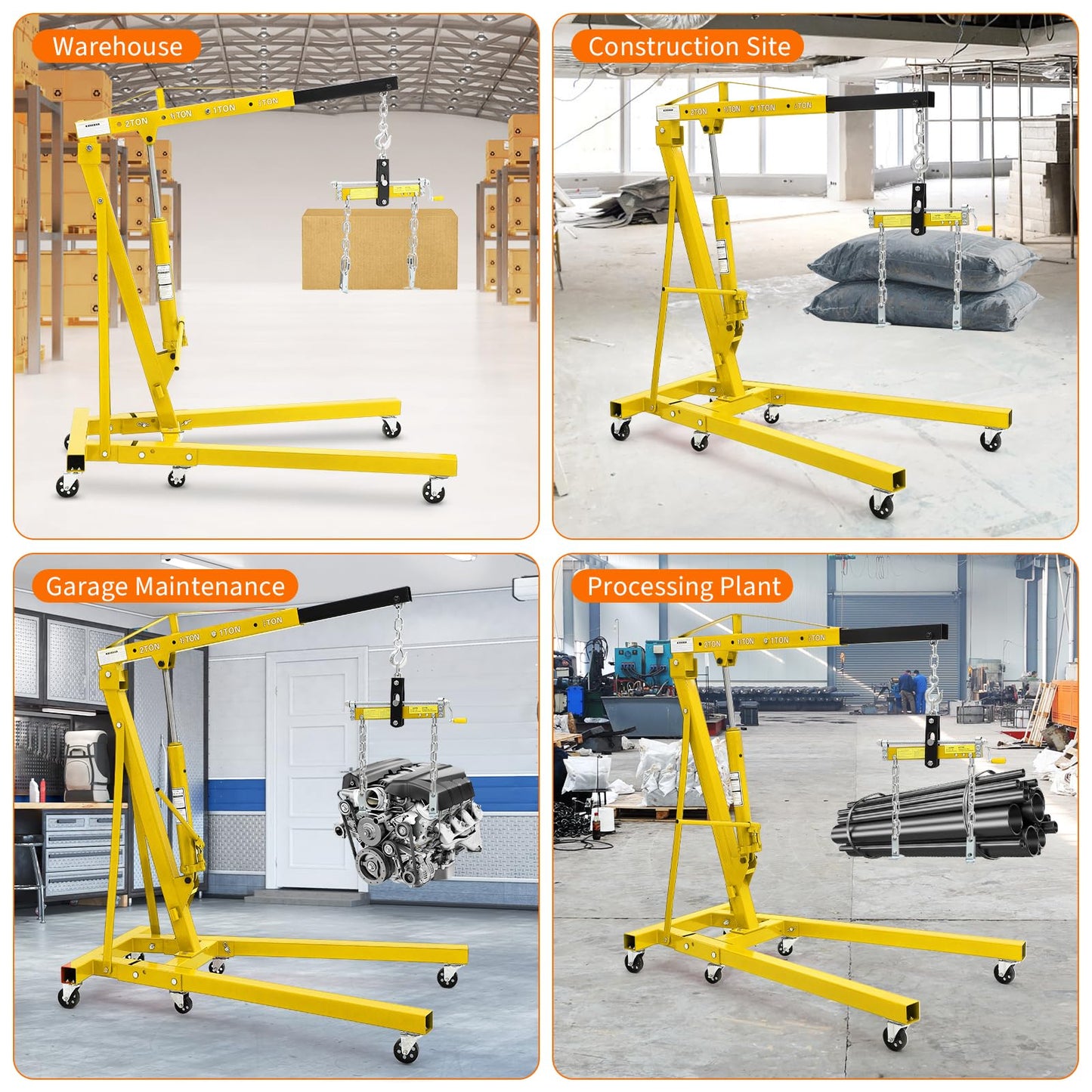 GarveeTech 2-Ton Folding Engine Hoist Cherry Picker 4400 Lb Capacity Hydraulic Shop Crane with Telescoping Boom 6 Caster Wheels for Automotive Repair Garage Use Includes Hitch and Storage Red