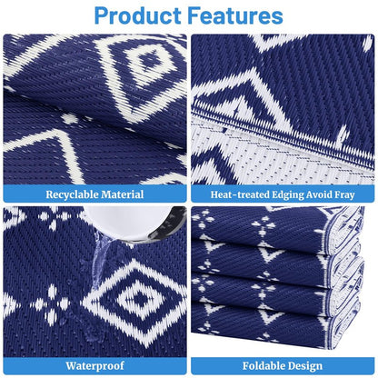 StepRite 8’ x 10’ Reversible Outdoor Rug, Waterproof Plastic Straw Rug, Patio Rug, Large Modern Area Rug Carpet, Indoor Outdoor Rugs for Camping, Porch, Deck, Balcony, Backyard, RV, Picnic(Blue)