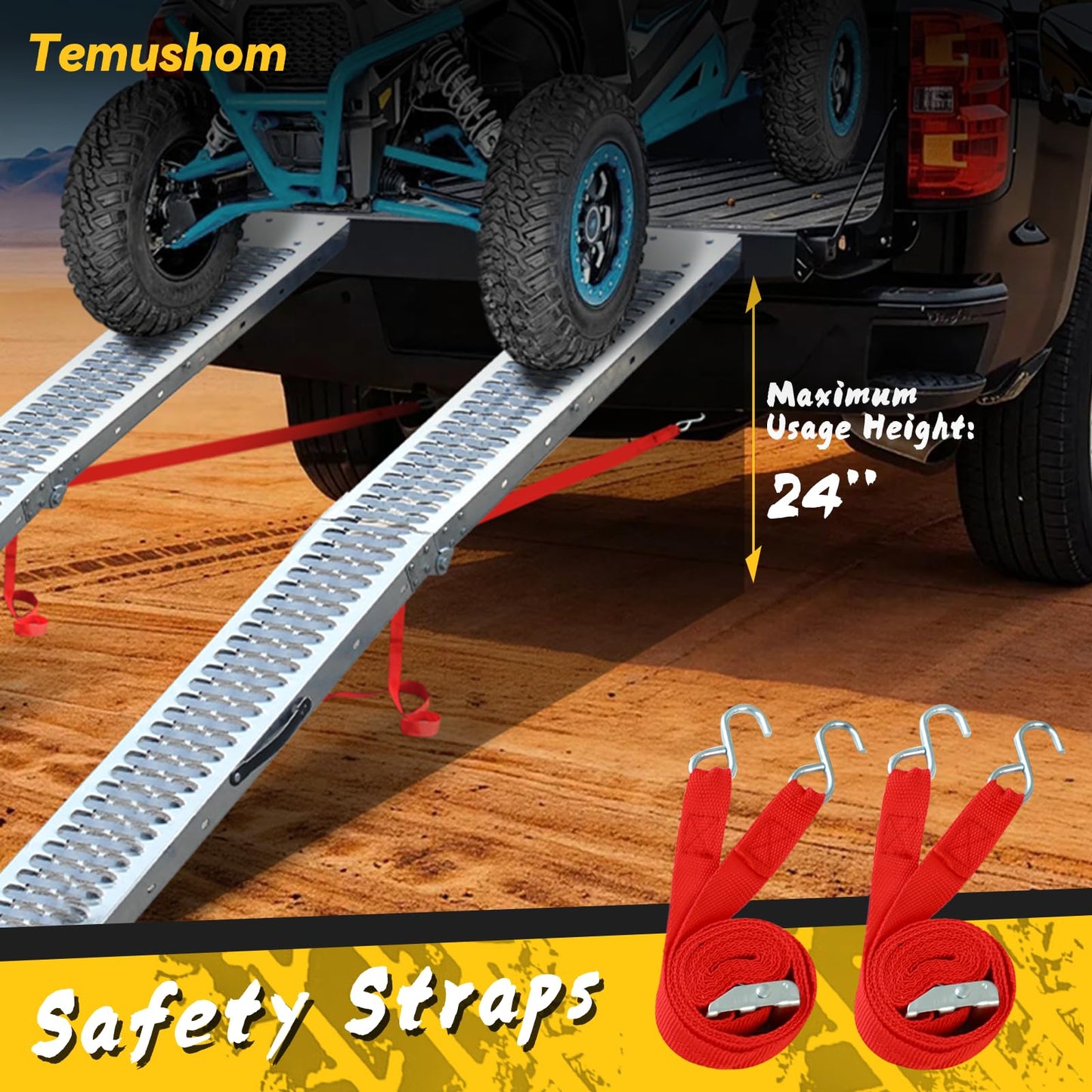 Temushom 67" Folding Truck Ramps, 1000 Lbs Capacity Heavy Duty Loading Ramps for Lawn Mower, Portable Anti-Slip Steel Loading Ramps for Pickup Trucks, ATV, UTV, Motorcycle, Trailer, Dirt Bike, 2-Pack