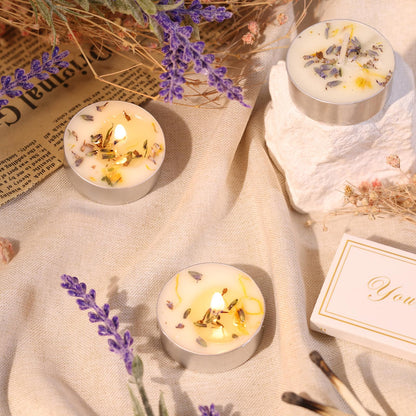 Lavender Scented Tealight Candles 16 Pack - 4-Hour Palm Wax White Tea Lights, Plant Dried Flower Scented Tea Candle (Paraffin-Free), Votive Candles for Home/Yoga/Bath/Meditation