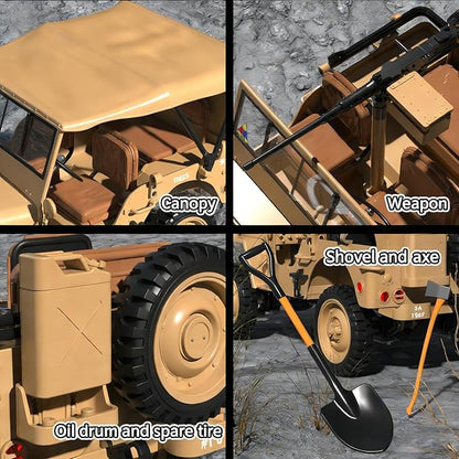 1:14 Scale Military Remote Control Car RC Crawler 2.4G 4WD Off Road Jeep RC Truck with LED Lights and Sound Effects Rock Climbing Vehicle for Adults (Yellow 2 Batteries)
