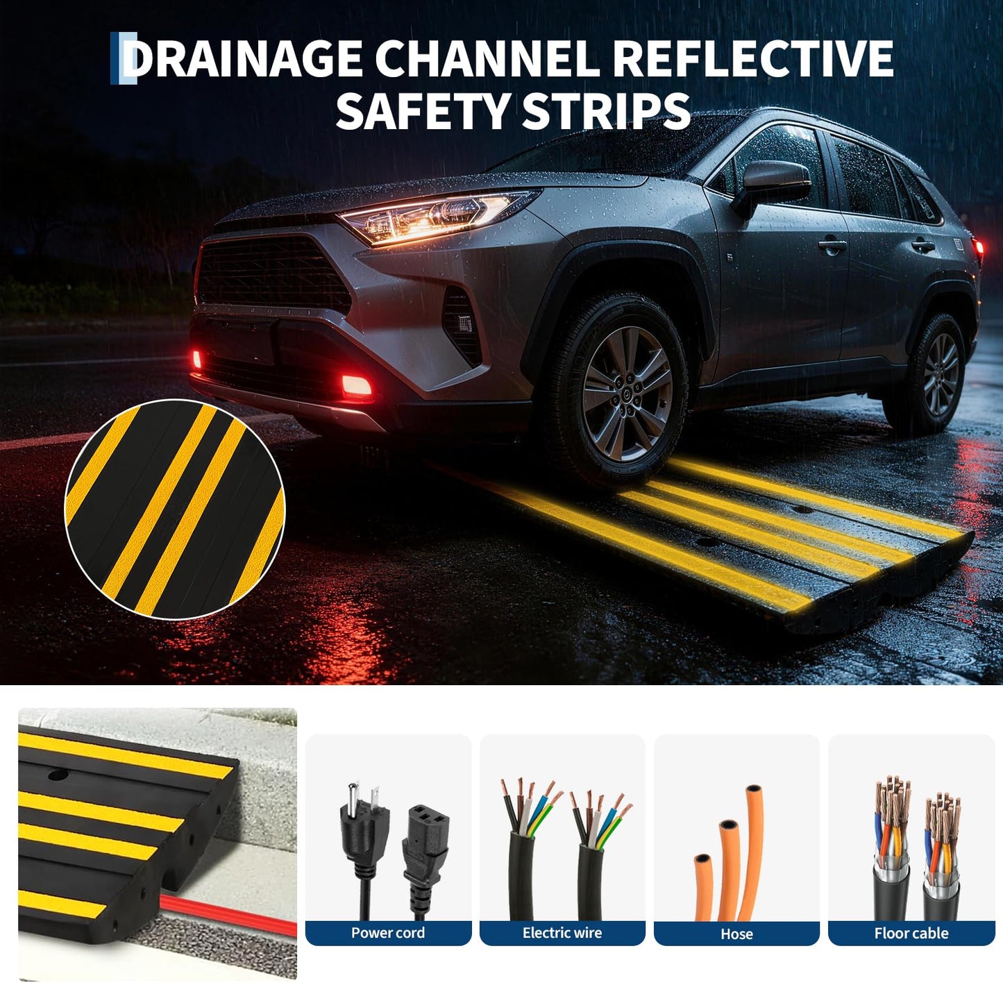 48" Car Driveway Rubber Curb Ramp 3 Pack, 33000 LBS Heavy Duty Low Profile Slope Ramps with Reflective Safety Strips for Vehicles, RVs, and Wheelchairs