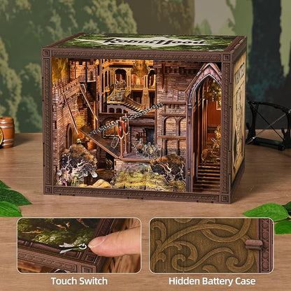 Book Nook Kit - DIY Miniature Dollhouse Kit Dollhouse Booknook Tiny House Bookshelf Decor 3D Wooden Puzzle Gifts for Family Friends (Robin Hood - The Castle's Escape)