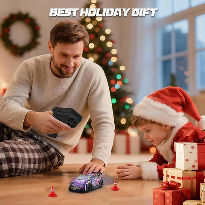 1:32 Scale mini rc Drift car 4WD 25KM/H 2.4GHz Stunt Drifting RC Toys with LED Lights 4 Obstacles Rechargeable Racing Car Suitable as a Gift for Adults and Children