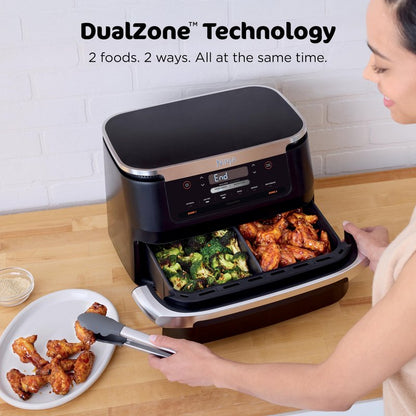 Ninja Foodi Air Fryer | 6-in-1 with 7-QT MegaZone & Basket Divider for Large Proteins & Full Meals | Cook 2 Foods at Once | 450° F | Air Fry, Roast, Broil, Dehydrate, Keep Warm & Bake | Black | DZ071