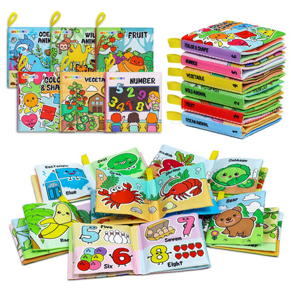 OKOOKO Soft Baby Books 6PCS Soft Cloth Books Bath Books Crinkle Washable Non-Toxic Early Education Preschool Learning Toy for Newborns Babies Infants Toddlers Kids