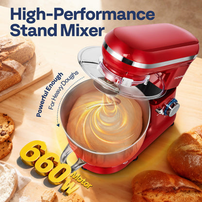VIVOHOME Stand Mixer, 660W 10 Speed 6 Quart Tilt-Head Kitchen Electric Food Mixer with Beater, Dough Hook, Wire Whip and Egg Separator, Red