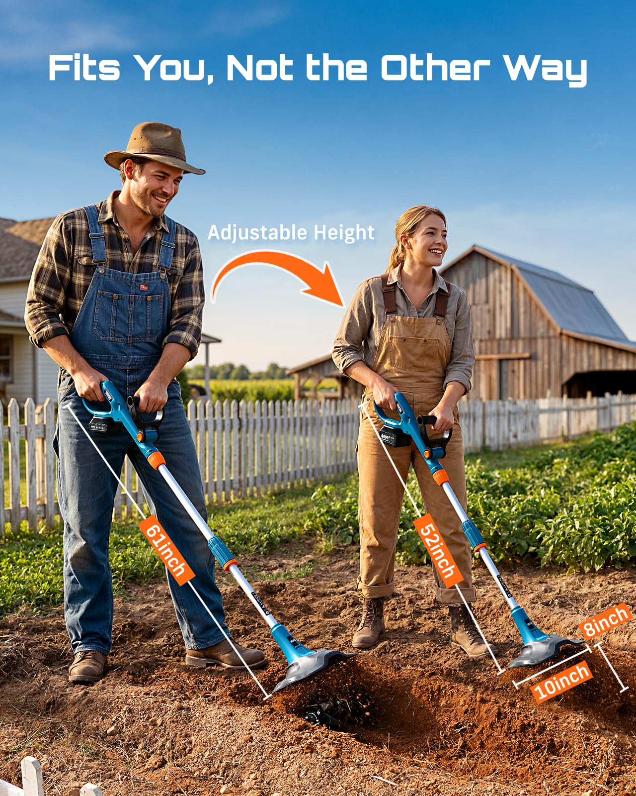Seesii Cordless Tiller Cultivator, 20V Electric Tiller for Gardening with 2 x4.0Ah Batteries, 9" Tilling Width 6.6" Depth, Lightweight Adjustable Handle Rototiller for Lawn, Weeding & Soil Cultivation