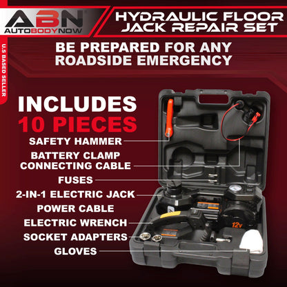 ABN 3-in-1 Electric 3-Ton Car Hydraulic Floor Jack, Tire Inflator Air Pressure Gauge, Impact Wrench Automotive Service