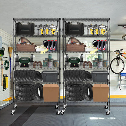 BolDuck 6 Tier Storage Shelves with Wheels, 2100lbs Capacity Heavy Duty Shelving Units, 14x36x75inch Adjustable Metal Shelf Wire Shelving Rack for Garage, Kitchen, Office, Black