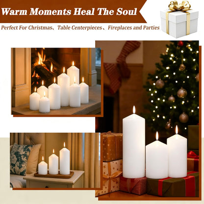 Trxvxo White Pillar Candles Bulk Set of 12, 3 Different Lengths 3 x 3/6/8 Inch (4 Each), Hurricane Candles, Dripless Unscented Smokeless, Gives You a Better Atmosphere When Organizing an Event Party.