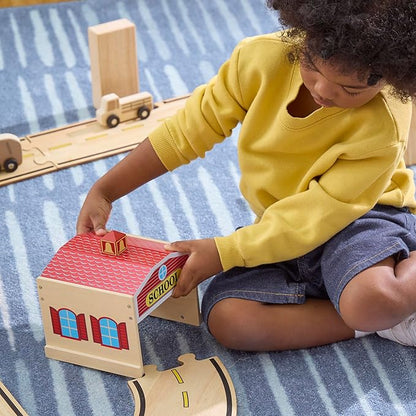 Guidecraft Community Buildings: Set of 6 Wooden Block Play Buildings (Fire Station Police Department Hospital School Grocery Store &amp Service Station)