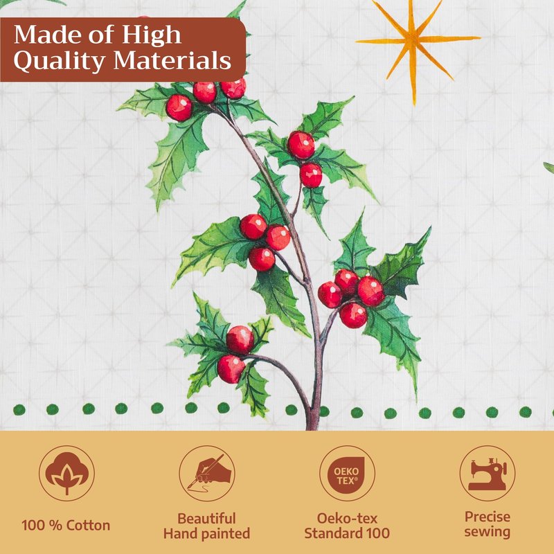 Maison d' Hermine Table Cloth Round Table 100% Cotton 63 Inches Fall Tablecloth Reusable Everyday Use for Thanksgiving Christmas Decorations Dining Farmhouse Party (Poinsettia Christmas)
