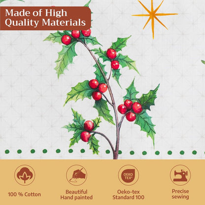 Maison d' Hermine Table Cloth Round Table 100% Cotton 63 Inches Fall Tablecloth Reusable Everyday Use for Thanksgiving Christmas Decorations Dining Farmhouse Party (Poinsettia Christmas)