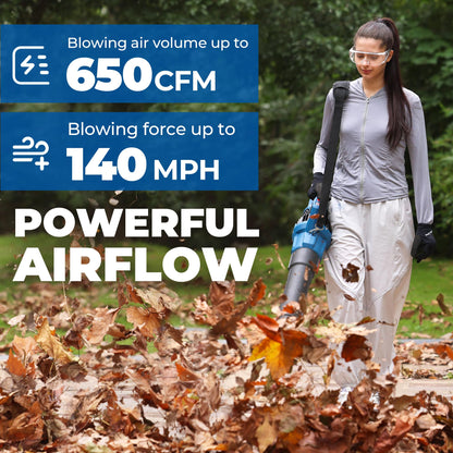 Dong Cheng Brushless Cordless Leaf Blower, 40V Battery Powered Blower with 2 * 4.0Ah Batteries & Charger, 650 CFM High-Efficiency Blower for Sidewalks, Driveways, Town Care, Blowing Leaves and Snow
