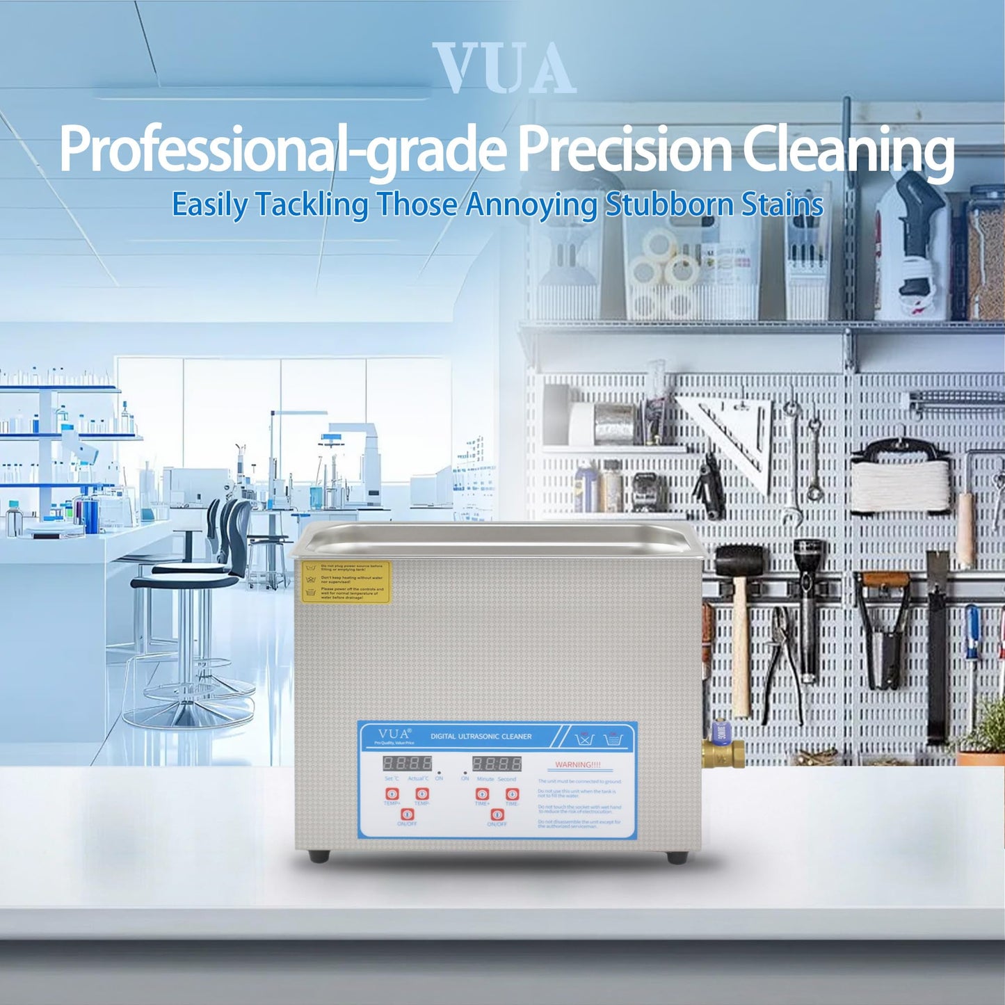 VUA 6L Commercial Ultrasonic Cleaner with Digital Timer & Heater, Professional Ultrasonic Parts Cleaner, Ultra Sonic Cleaning Machine with 300W Heated Cleaner for Glasses Industrial Parts Tools Lab