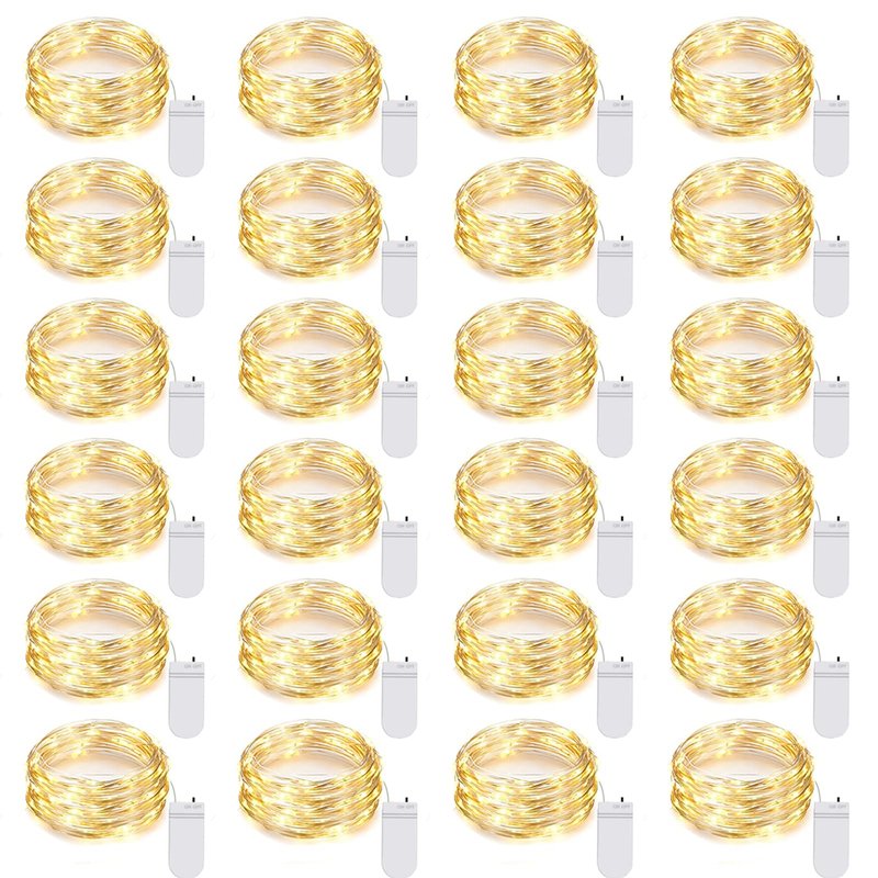 Ineximun 24 Pack LED Fairy Lights Battery Operated 7Ft 20Led Warm White Mini String Lights Waterproof Christmas Lights for Mason Jars Bedroom DIY Party Wedding Christmas Decor