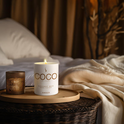 COCO by Stone 6.5oz Candle, Coconut Apricot Wax Candle for Home (Amber), Home Fragrance Product, 1-Wick Candle, Enhances Indoor Aroma, Vegan & Cruelty-Free, Clean Burning, Hand-Poured