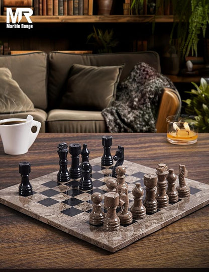 Marble Chess Set for Adults 12 Handmade Oceanic &amp Black Board Game with 32 Chess Pieces 2 Extra Queens &amp Storage Box Luxury Travel Game Elegant for Home Decor