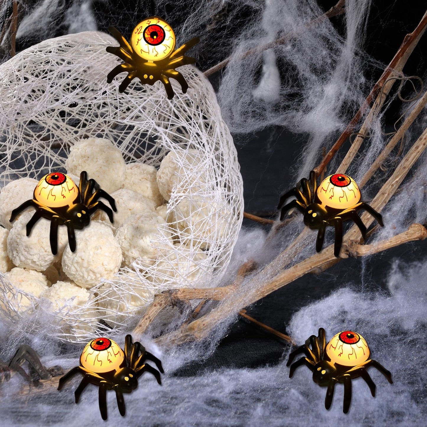 YBB 6 Pcs Halloween Spider Eyeball Tea Lights, LED Flameless Candle Holder Lights Battery Operated for Halloween PartyTable Home Spooky Decor (Eyeball)