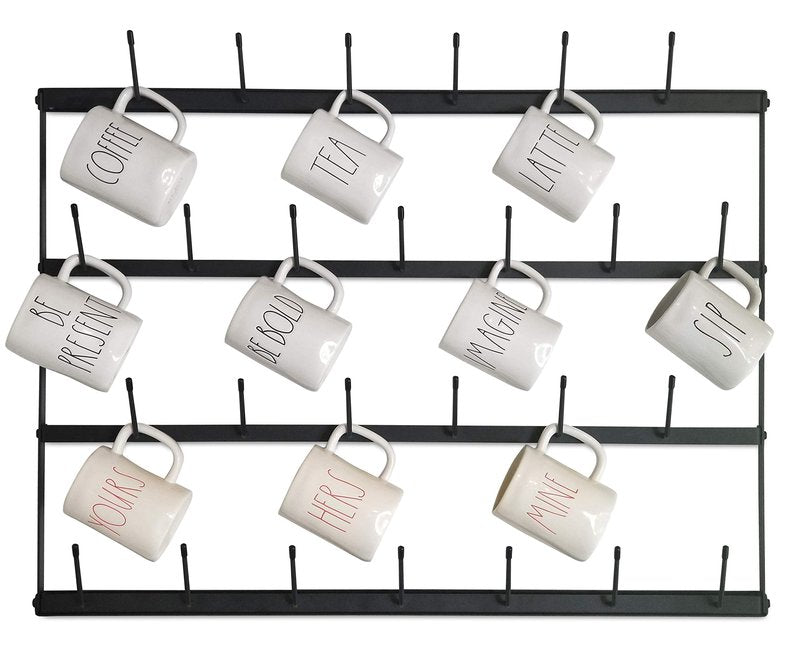 Claimed Corner Mug Rack with Sturdy Steel Frame, Matte Black Finish, Removable Rubber Caps, Wall Mounted (Horizontal 34" x 23.5")