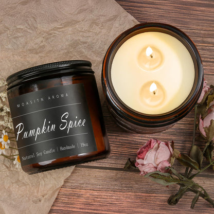 MOASITN Pumpkin Spice Large Heavenly Scented Candles for Home|19oz 100h Long Lasting Clean Burn|Natural Soy Aromatherapy Candle|2 Wick Jar Candle for Women,Men as Relaxing,Birthday,Housewarming Gifts