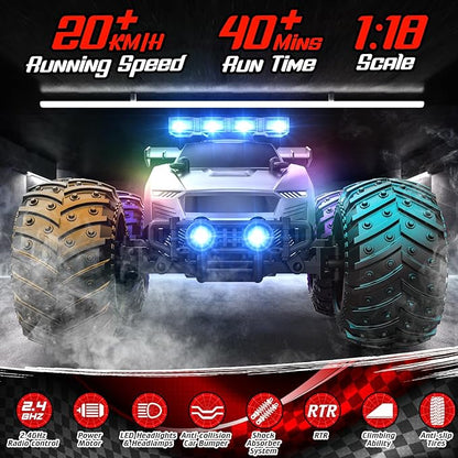 Remote Control Car - 20km/h 1:18 High Speed RC Cars Offroad with RBC &ampHeadlights &ampHeadlamps 2.4GHz Toy Car Gift for 3 4 5 6 7 8 9 10-12 Year Old Boys Girls Kids