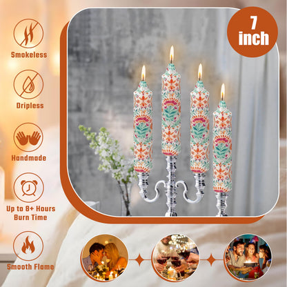 7 inch Short Candle Floral Candle Sticks Printed Candlestick Handmade Unscented Taper Candle 4 Pack Sunflower Tapered Candles for Home Dinner Wedding Holiday