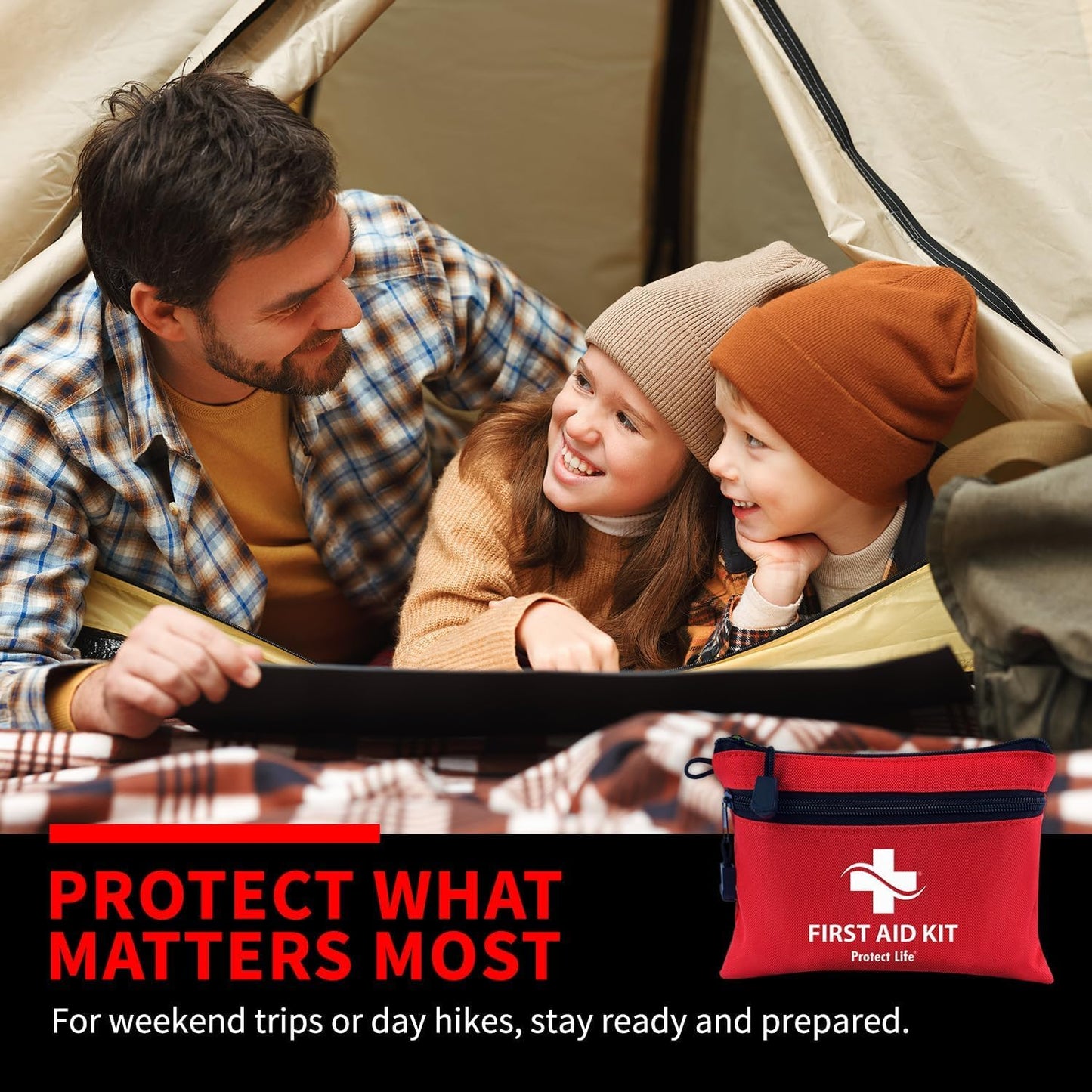 Protect Life Survival First Aid Kit for Home/Business, Camping Survival Kits | Mini Travel First Aid Kit | Camping Equipment | Small Kits for Car | Outdoor Emergency Survivals Pack - 100pcs