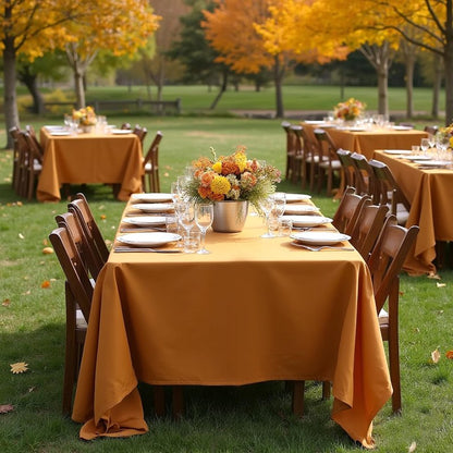 sancua Thanksgiving Round Tablecloth 120 Inch Diameter, 8 Pack Bronze, Circle Polyester Fabric Light Brown Fall Table Cloth Cover for Harvest Wedding Party Reception Banquet (Fit 48-96 Inch Tables)