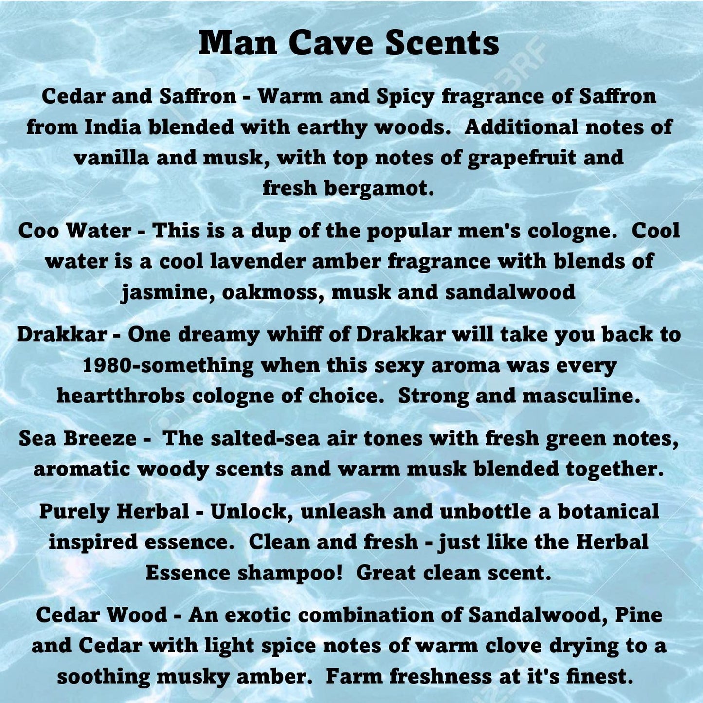 6 Pack Soy Blend Wickless Candle Scented Wax Melts Bars - Wax Cubes for Scented Wax melt Warmer - Man Cave Scents, Cool Water, Drakkar Cologne Type, Cedar & Saffron, & More! Made in the USA