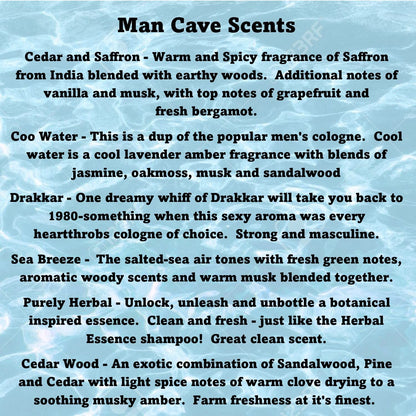 6 Pack Soy Blend Wickless Candle Scented Wax Melts Bars - Wax Cubes for Scented Wax melt Warmer - Man Cave Scents, Cool Water, Drakkar Cologne Type, Cedar & Saffron, & More! Made in the USA