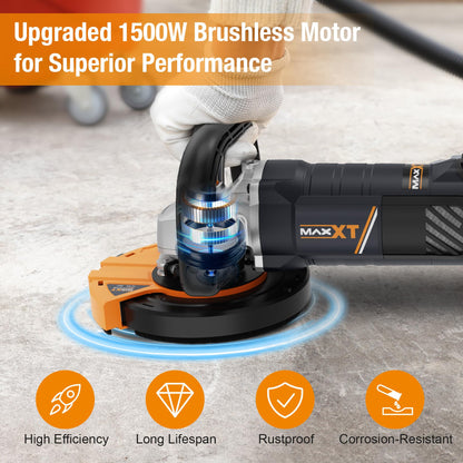 MAXXT 5 Inch Concrete Surfacing Grinder, 1500W 14A Motor, 7 Adjustable Speed Angle Grinder Kit with Diamond Disc, Removable Guard, Concrete Sander for Polishing and Grinder Stone Cement Marble Granite
