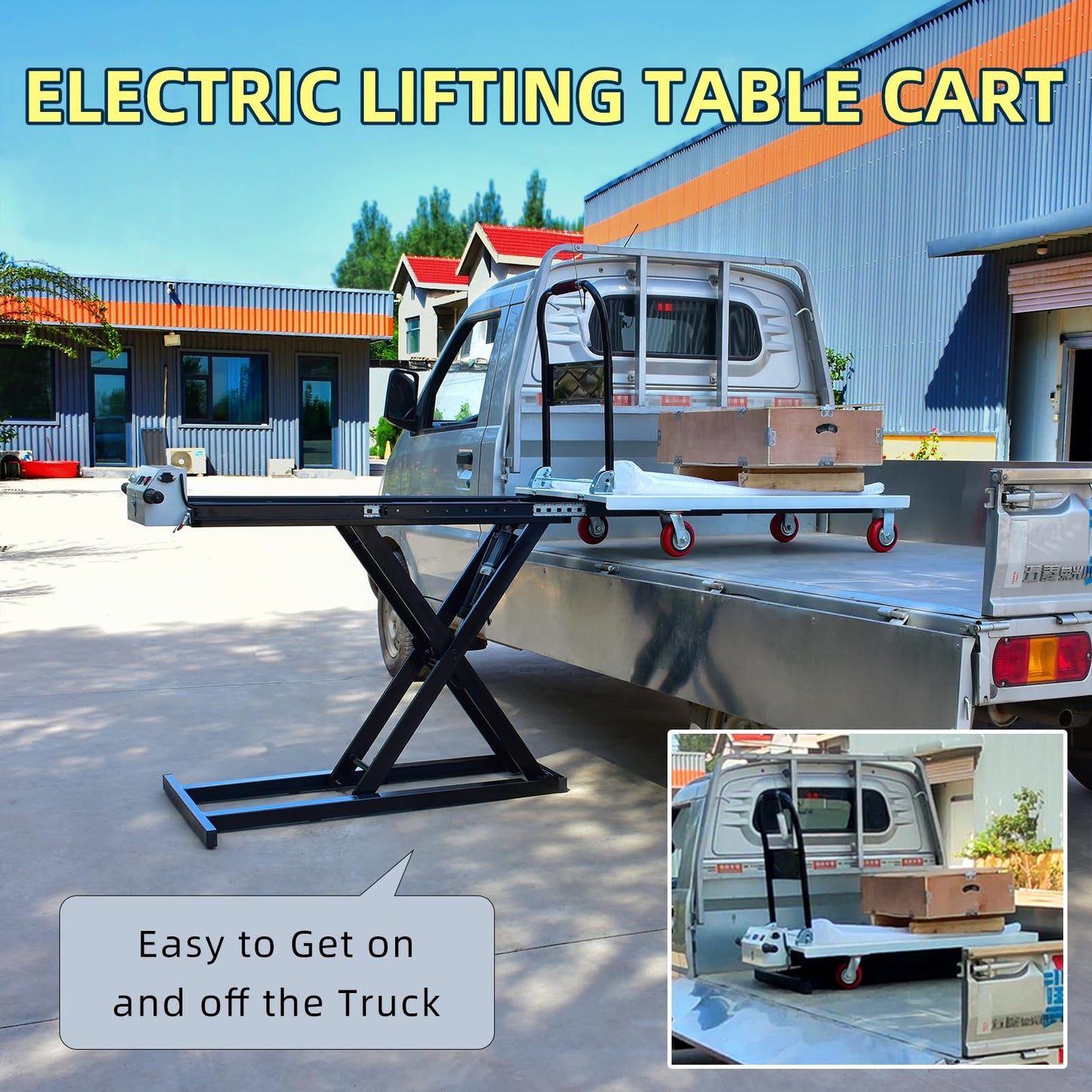 Electric Lift Table Cart 47" Lifting Height 660lbs Payload Electric Scissor Lift Table Portable Electric Lifting Flatbed Handcart for Material Handling (660Lbs 47" Lifting)