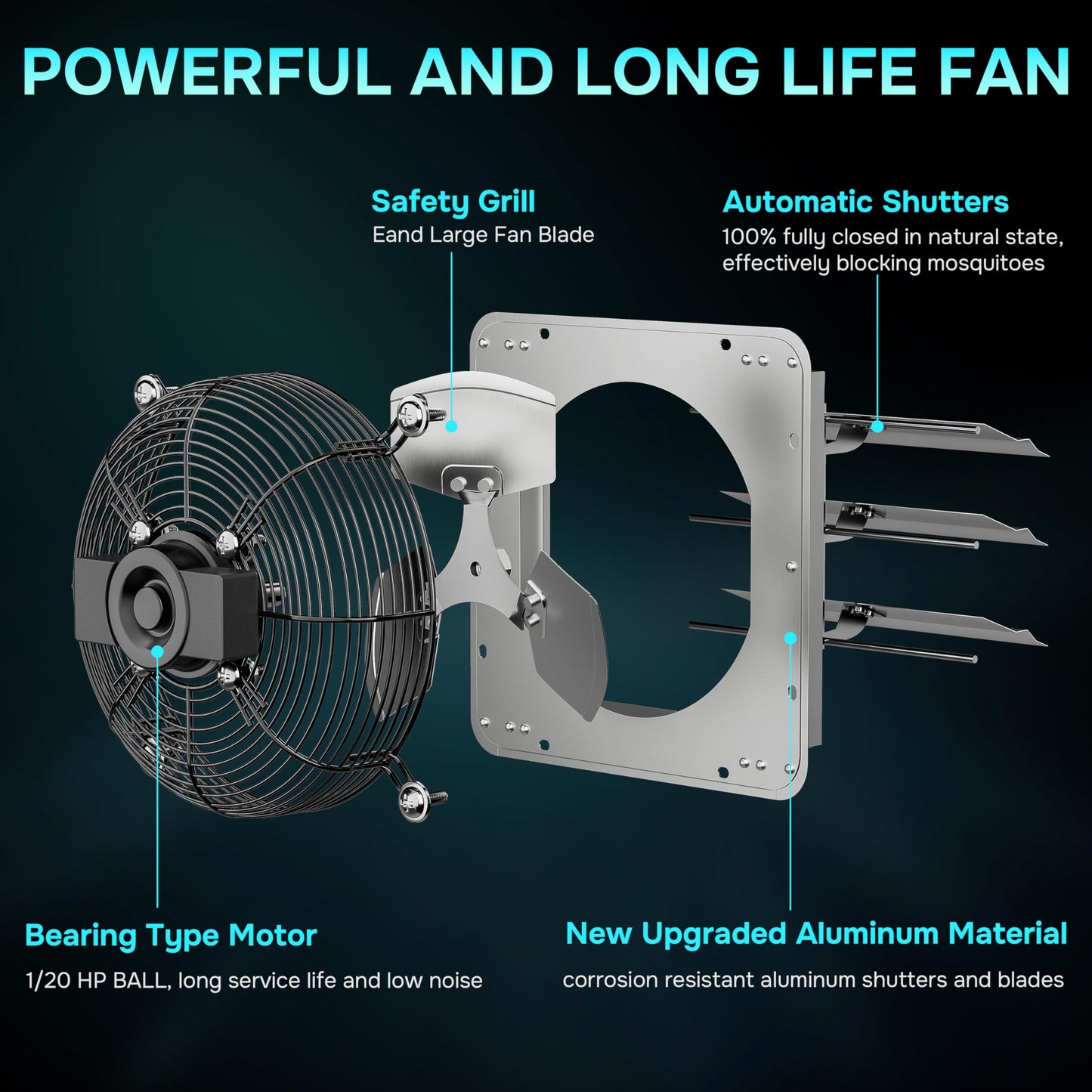 Simple Deluxe 18 Inch Wall Mounted Shutter Exhaust Fan with Temperature Controller and Power Cord Kit, Aluminum, 1400 RPM, 2000 CFM, for Greenhouse, Attic, Garage, Louvered Vent, Plant, Silver