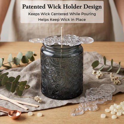 9-Pack 8oz Embossed Glass Candle Container with Bamboo Lids and Labels, Gray Candle Jars for Making Candles, Sun Moon Star Design