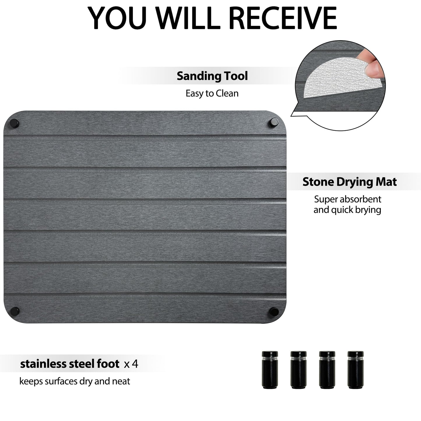 Water Absorbing Stone Dish Drying Mat for Kitchen Counter , 12 x 16 inch