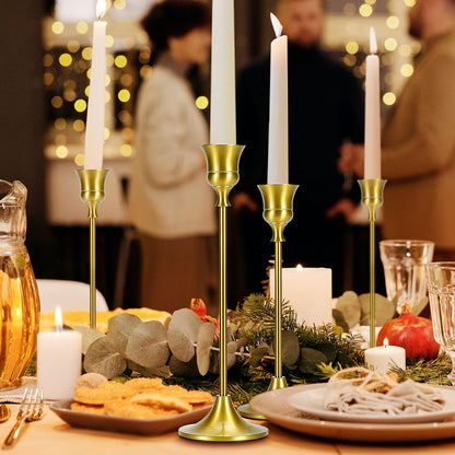 Metal Brass Gold Taper Candlestick Holders Set of 6, Wine‑Glass Shaped Candle Stick Holder with 3 Assorted Heights, Elegant Table Centerpiece Decor for Wedding Christmas Fireplace