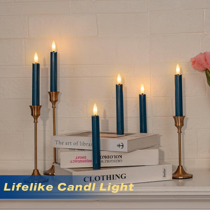 AFINETH Blue Flameless Taper Candles with Remote, Short Battery Operated LED Candles, 6.4inch Flickering Flameless Candlesticks for Table Centerpiece, Wedding, Mantel, Window Decor, Set of 6